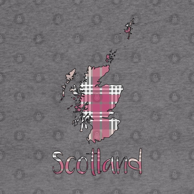 Scotland Pink, White and Grey Tartan Map Typography Design by MacPean
